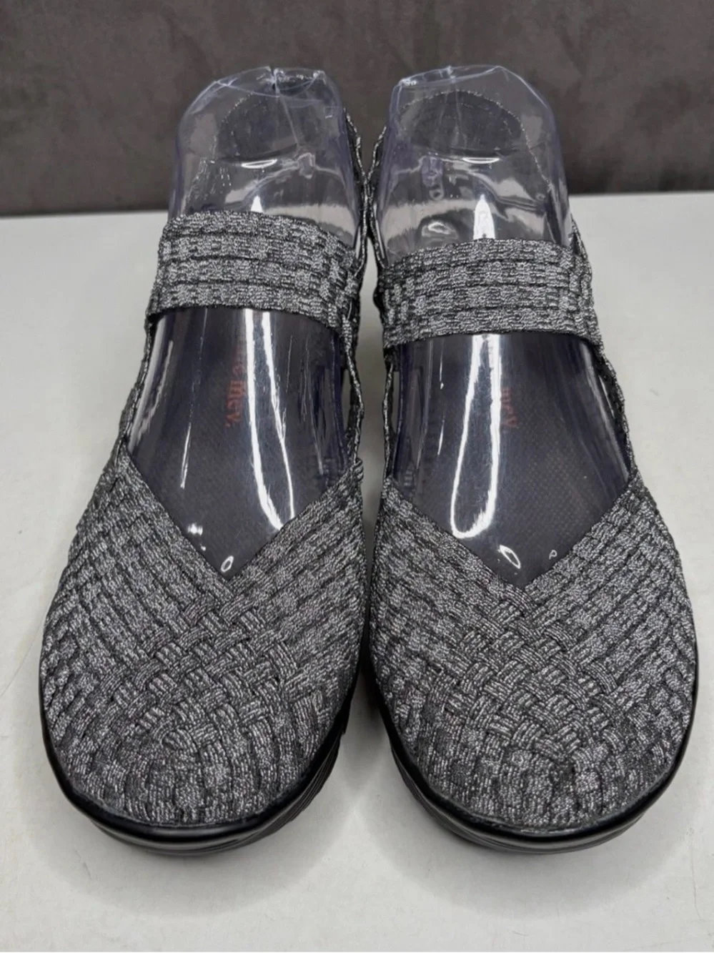 bernie mev. Metallic Woven Slingback Wedges - Silver Black